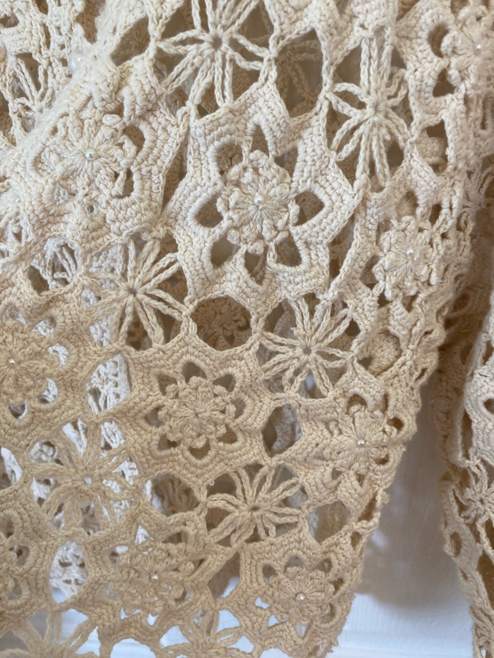 Moda International Cream Crochet Floral Cardigan with Pearl Buttons - Picture 5 of 9